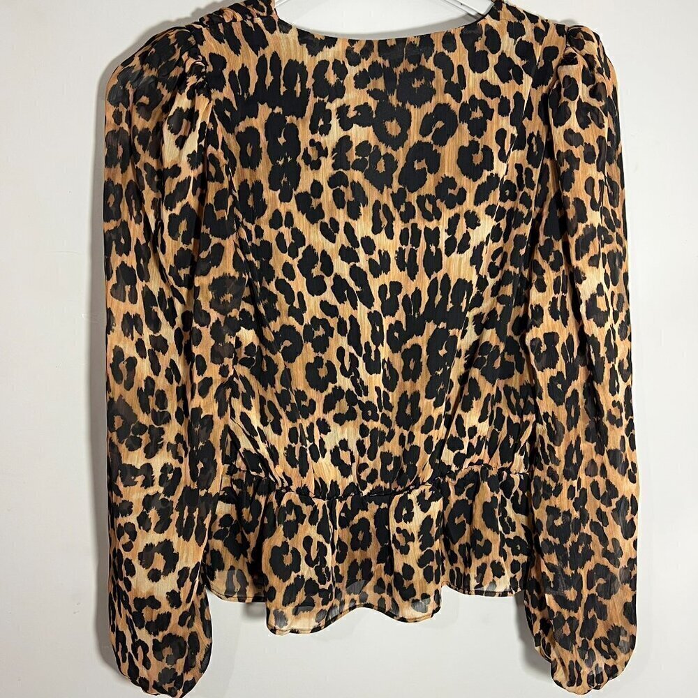 NWT Tahari leopard print long sleeve blouse animal print peplum flowy top tan - Picture 7 of 9
